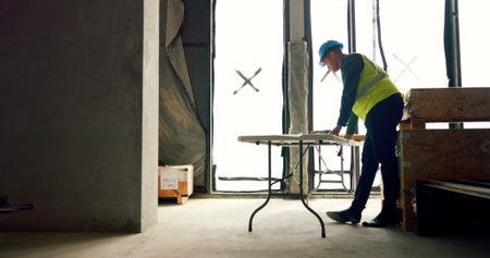 Architecture, man, plan and construction site, architect, engineer planning, project management....