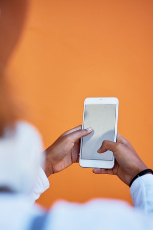 Mockup, communication and woman with blank phone screen for marketing, branding and connection....