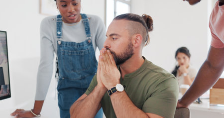 Training, planning and collaboration with business people at computer for review, learning and idea. Teamwork, strategy and creative with employee in office for project management, goal and supportの写真素材