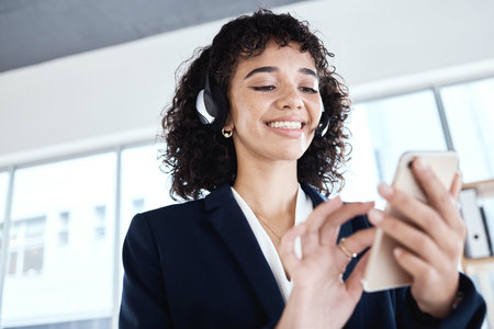 Business phone call, office communication and woman finance conversation with stock market...