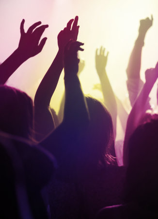 Moving to the music of their favourite band. adoring fans at a rock concert.の写真素材