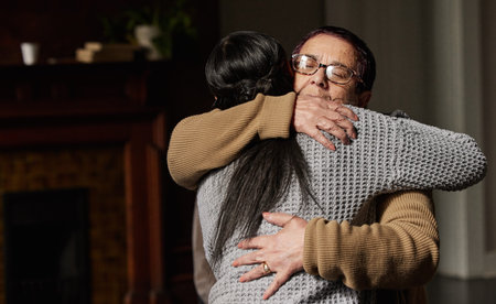 Hope, support hug and women counseling for healing and mental health problem. Empathy, psychology...