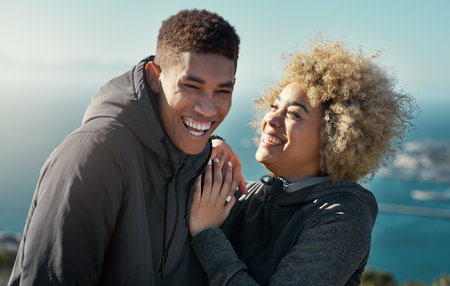 Were always looking for ways to bond. Portrait of a happy young couple out for a run.