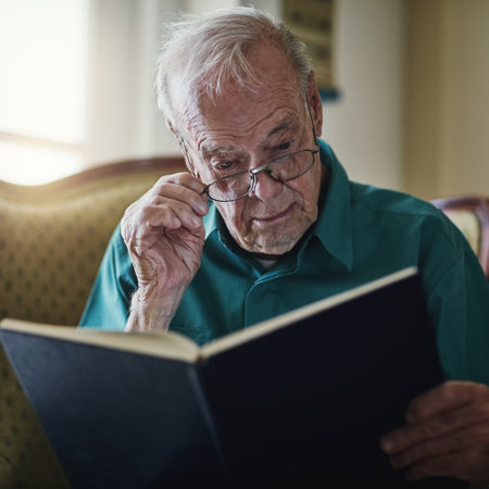 Reading takes me places Im incapable of going. a senior man reading a book while relaxing at home.の写真素材