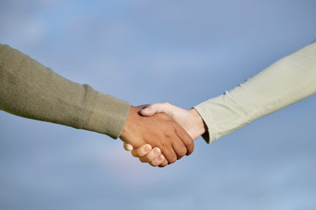 Handshake, agreement and people teamwork, partnership and collaboration for support, onboarding and...