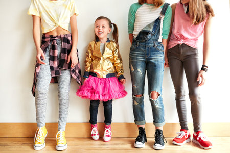 Take your stance then you will dance. young girls in a dancing studio.の写真素材