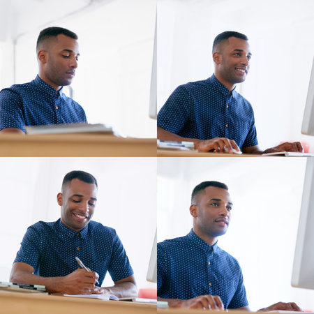 My space at the office. a handsome young businessman in the office.の写真素材
