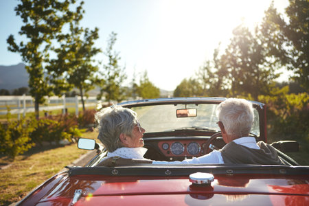 Making the golden years the best of years. a senior couple going on a road trip.の写真素材