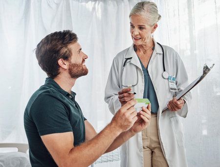 Healthcare, doctor and patient with conversation, explain prescriptions or consultation in hospital....