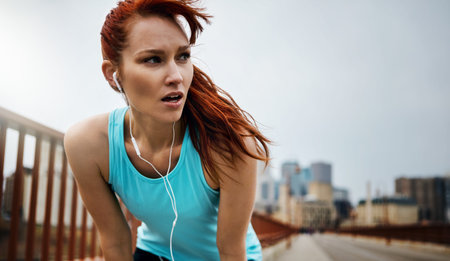 Sweat and shine at the same time. a sporty young woman taking a break while running in the city.