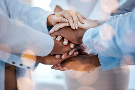 Business people, hands stack and solidarity for teamwork, team building or trust. Collaboration,...
