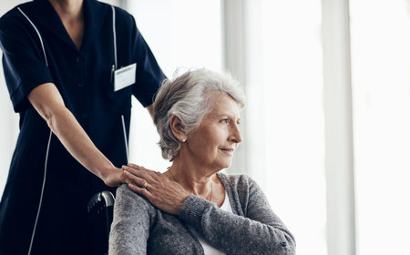 Everything is alright when shes by my side. a female nurse caring for a senior woman in a...