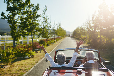 Were in it for the long road. a senior couple going on a road trip.の写真素材