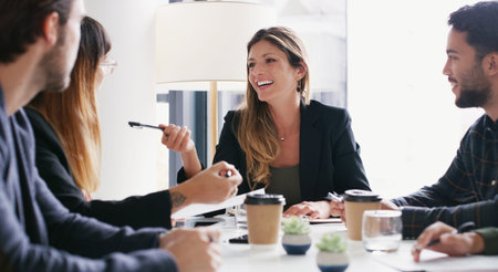 I love that idea you just had. a group of businesspeople having a meeting in a boardroom.