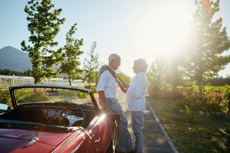 Now is the time to treasure your marriage. a senior couple going on a road trip.の写真素材