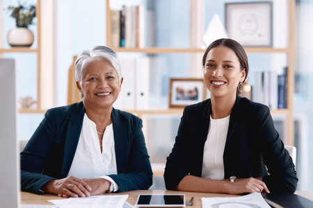 We both hold the dedication and ambition to succeed. Portrait of two businesswomen working together in an office.の写真素材