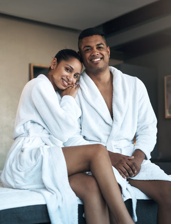 Enjoying their day with zero stress. Portrait of a young couple at a spa.の写真素材