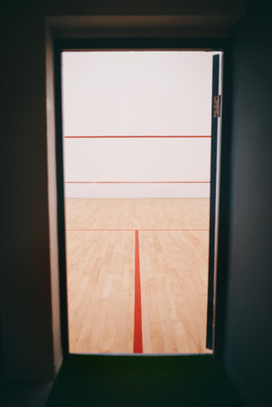 Were waiting for you. the entrance to an empty squash court.の写真素材