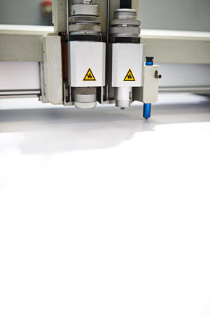 High precision printing. Detail shot of the workings of a printing factory.