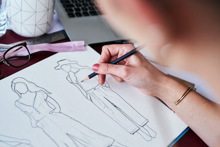 Designing for the modern woman. a fashion designer working on new sketches at her desk.