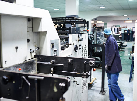 Monitoring every step of the way. a people working inside a printing, packaging and distribution...
