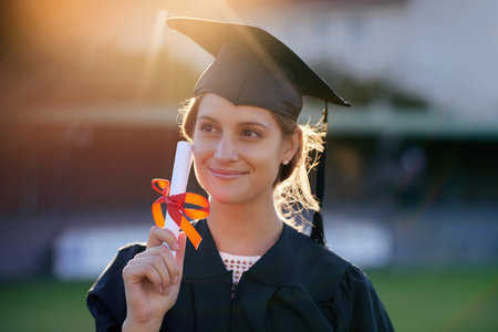 The future sure looks bright. a university student on graduation day.