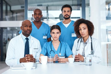Well do all we can to help you. Portrait of a group of medical practitioners having a meeting in a hospital boardroom.の写真素材