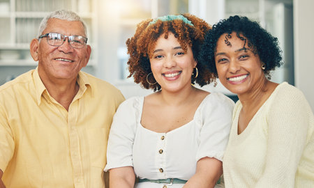 Portrait, family and adult daughter bonding in home, having fun and smiling together. Love, care and...