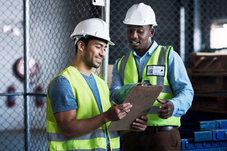 Put safety in the hands of the professionals. two builders inspecting a construction site.の写真素材