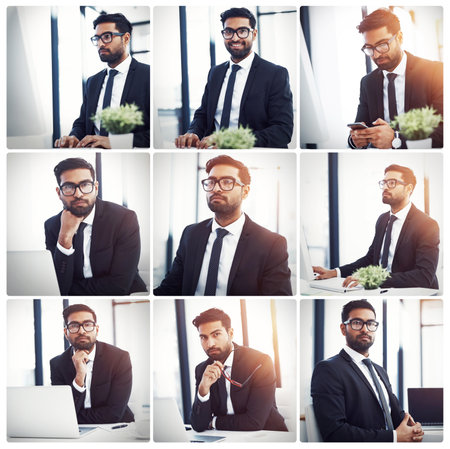 Its more than just a job to me. Composite shot of a young businessman working at his desk in the office.の写真素材