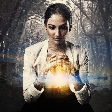 Giving new meaning to the term Corporate Jungle. an attractive young businesswoman superimposed over...