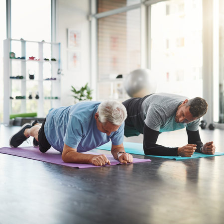 Getting fitter and more flexible. a young male physiotherapist assisting a senior patient in...