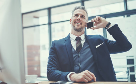 Make that call and make those millions. a mature businessman using a cellphone at his desk in a...