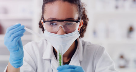 Science, medical and plant with woman in laboratory for pharmacy, agriculture and research....