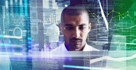 He figured out the algorithm of success. a young computer programmer looking through data.