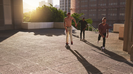 Just go with the flow. a group of skaters skating in the city.