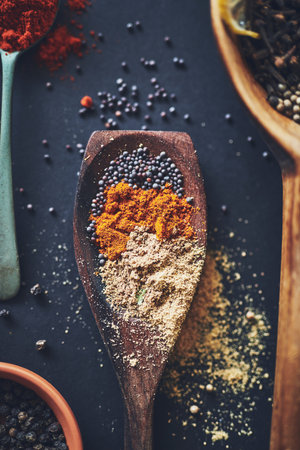 Every secret recipe calls for a spoon of curry. an assortment of spices.の写真素材