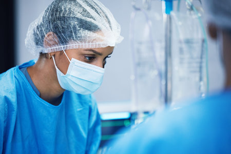 Theatre, team and surgeon woman or doctors of medical support, hospital or healthcare solution in...