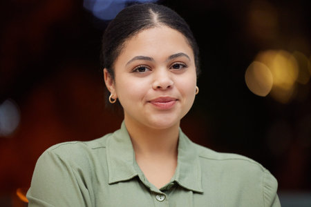 Confident, proud and portrait of woman designer calm ready for business and work with bokeh...