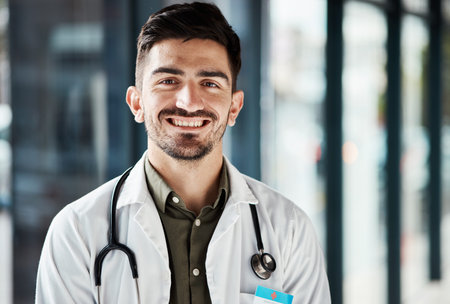 Portrait, healthcare and confident doctor, happy man or surgeon for medical services, clinic support...