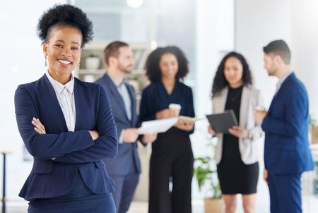 Crossed arms, leadership and portrait of professional black woman in the office with confidence....