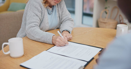 Legal, contract and signature with hands of lawyer and client for planning, consulting or deal....