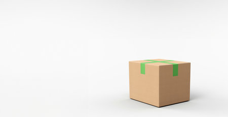 Cardboard box package on white copyspace background. Distribution banner conceptの素材