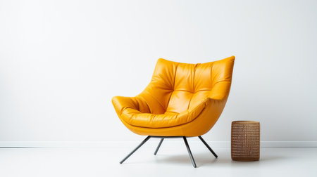 Minimalist interior with armchair, blank wall for copy space. Mockup modern living roomの素材