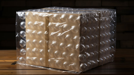 Box package shipment in bubblewrap, safe delivery logistics and transportの素材