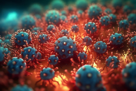 Virus bacteria cells background, Health care medication technology, 3D render.の素材