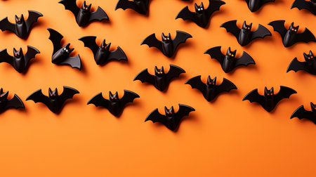 Halloween party greeting card mockup with bats on orange copyspace backgroundの素材