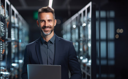 Professional data analyst in server room.Cyber security, protection concept.の素材