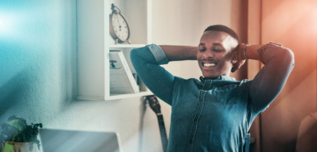 Relax, corporate and a black man with remote work and a laptop for good news or an email. Happy,...