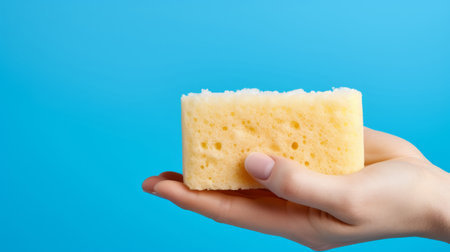 Hand holding a sponge. Clean home and kitchen copyspace backgroundの素材